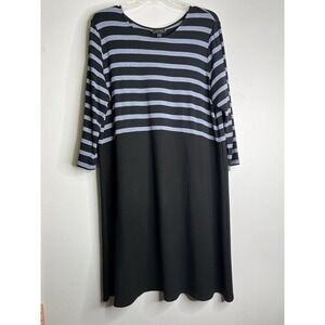 J Jill Wearever Collection Dress Size Large Blue Black 3/4 Sleeve Rayon